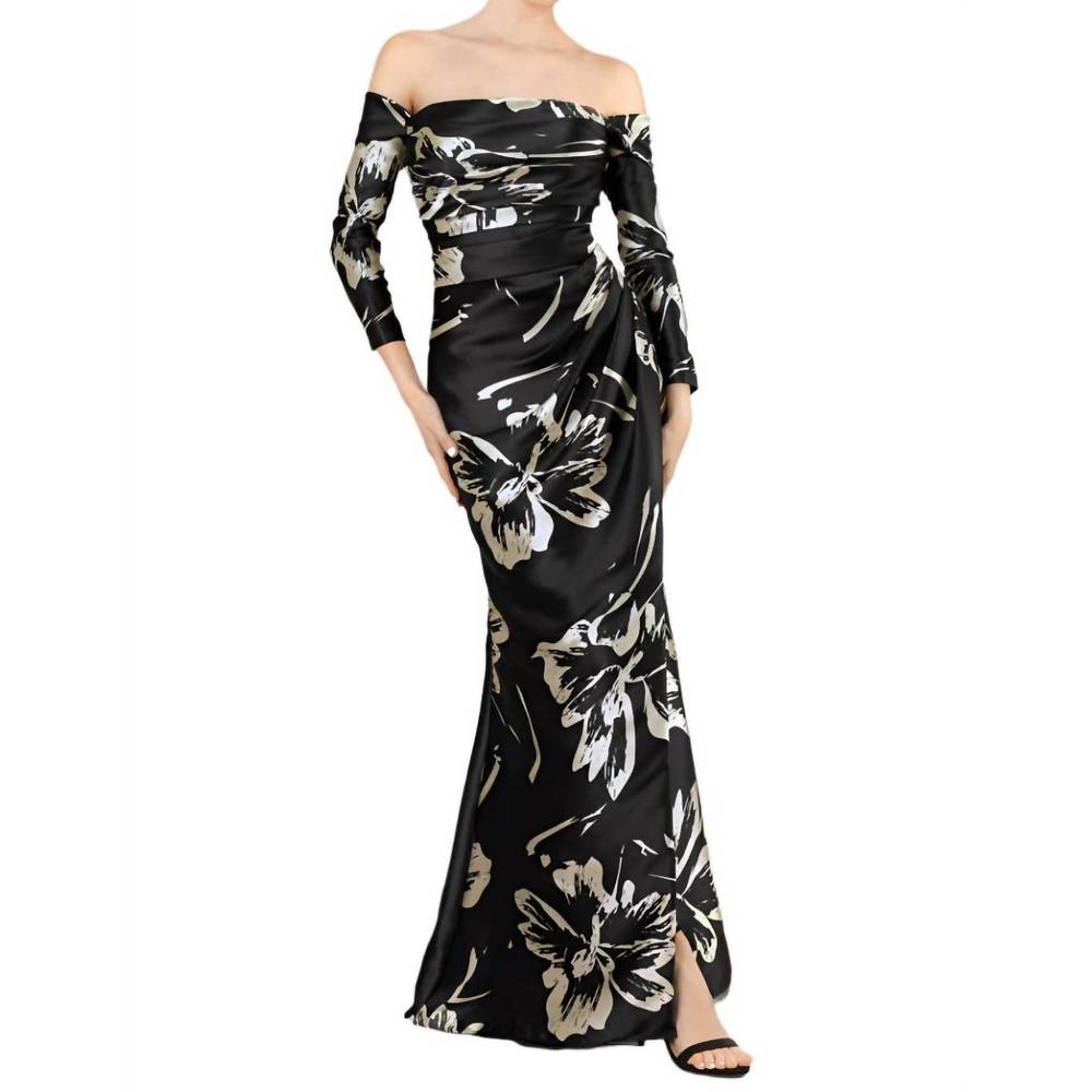 NEW JANIQUE detachable sleeves off-shoulder dress in black floral - Picture 3 of 3